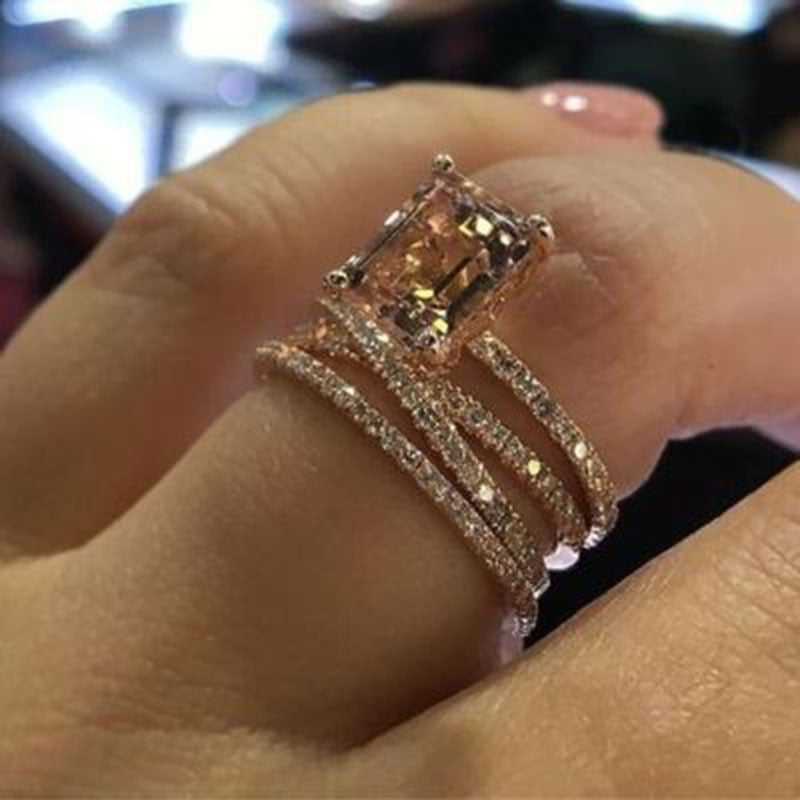 FDLK   2Pcs Bridal Set Elegant Rings for Women Wedding Engagement Fashion Jewelry With Full Shiny Cubic Zircon Female Ring