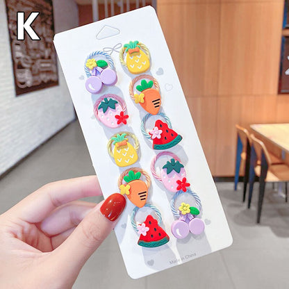 10 Pcs/Set Children Cute Hair Bands Cartoon Flower Elastic Hair Bands Girls Baby Lovely Rubber Bands Gift Kids Hair Accessories