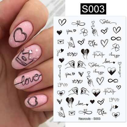 Harunouta Simple Flowers 3D Nail Stickers Gold Heart French Tip Lines Leopard Print Design Adhesive Sliders Manicure Nail Decals