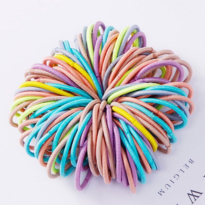 100/500pcs/Bag Girls Cute Colorful Basic Elastic Hair Bands Ponytail Holder Children Scrunchie Rubber Band Kids Hair Accessories