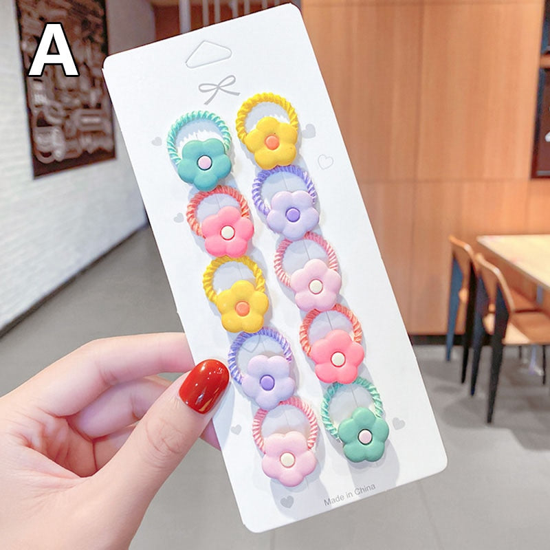 10 Pcs/Set Children Cute Hair Bands Cartoon Flower Elastic Hair Bands Girls Baby Lovely Rubber Bands Gift Kids Hair Accessories