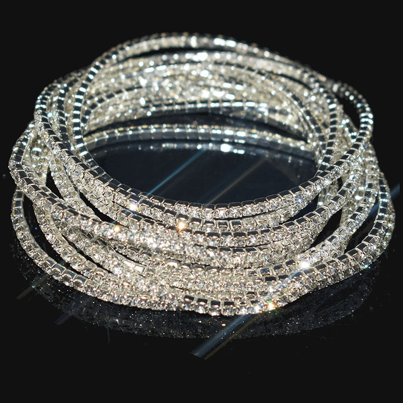 10 Pieces of Ladies Transparent Shiny Crystal Bracelet 27 Colors Full Rhinestone Elastic Bracelet Women Wristband Bracelet Gift