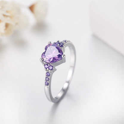 With Credentials Real Tibetan Silver Amethyst Ring Lovely Heart Shape Purple Zircon Crystal Ring for Women Jewelry Romantic Gift