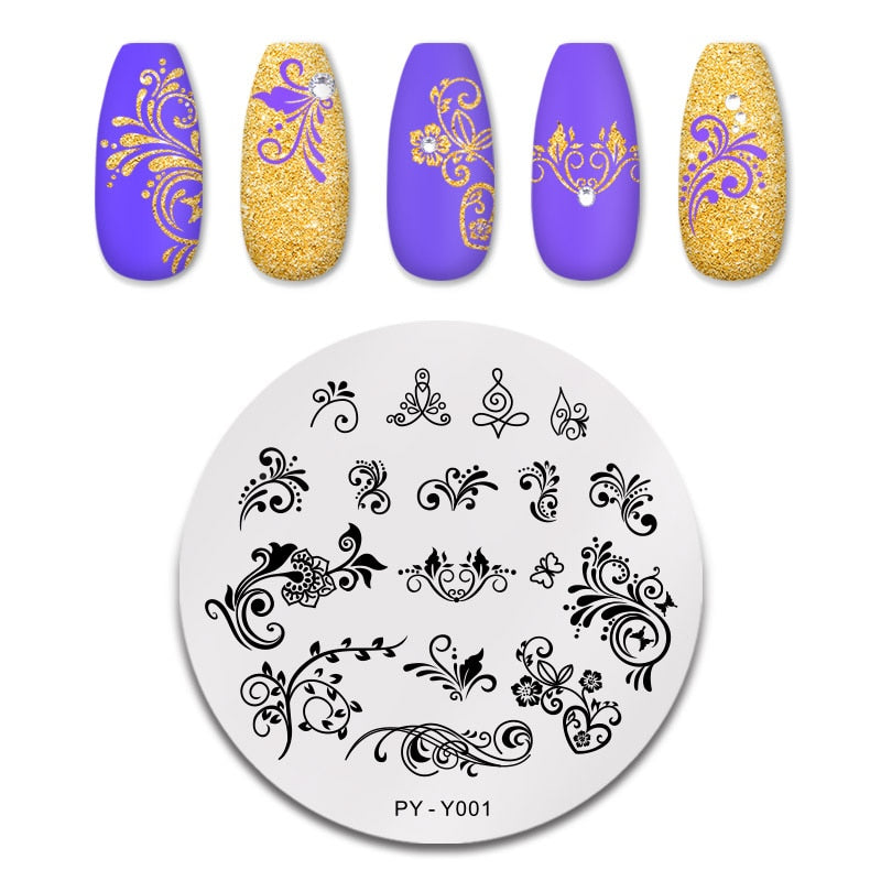 PICT YOU Rose Flower Nail Stamping Plates  Line Pictures Nail Art Plate Stamp Template Marble Leaves Image Printing Plates Tools