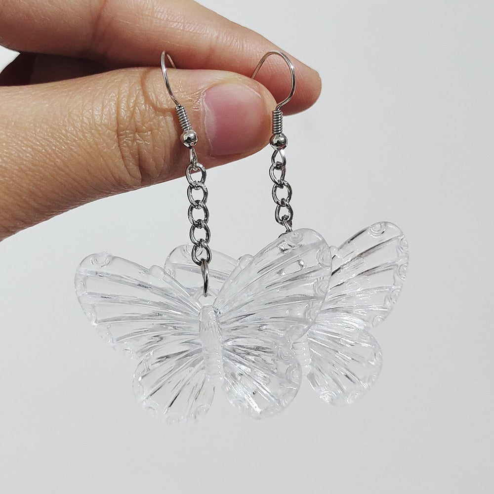 ZX Transparent Resin Butterfly Big Statement Drop Earrings for Women Girls Cute Animial Hanging Earrings Wholesale Jewelry Gifts