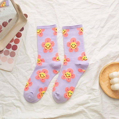 New Arrivals Japanese Korean Style Cartoon Flower Women Socks Harajuku Kawaii Socks Breathable Spring Autumn Casual Socks