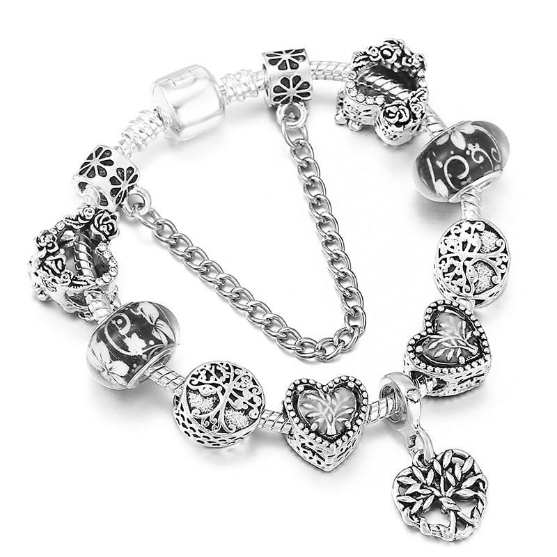 BAOPON Dropshipping Vintage Silver Color Charms Bracelets for Women DIY Crystal Beads Brand Bracelets Women Pulseira Jewelry