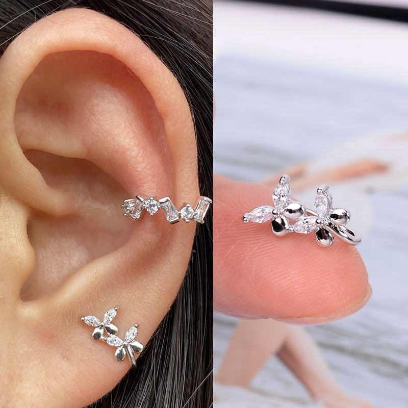 1pcs Simple Flower Shape Zircon Ear Cuff for Women Charming Crystal Clip on Earrings Earcuff Without Piercing  Fashion Jewelry