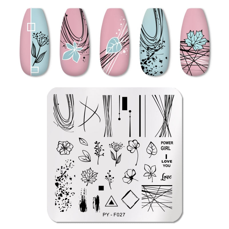 PICT YOU Rose Flower Nail Stamping Plates  Line Pictures Nail Art Plate Stamp Template Marble Leaves Image Printing Plates Tools