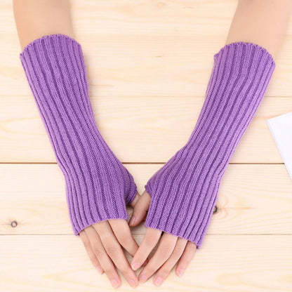 New Women Fingerless Gloves Arm Warmers Goth Knitted Kawaii Work Gloves Ankle Wrist Sleeves Harajuku Anime Cosplay Accessories