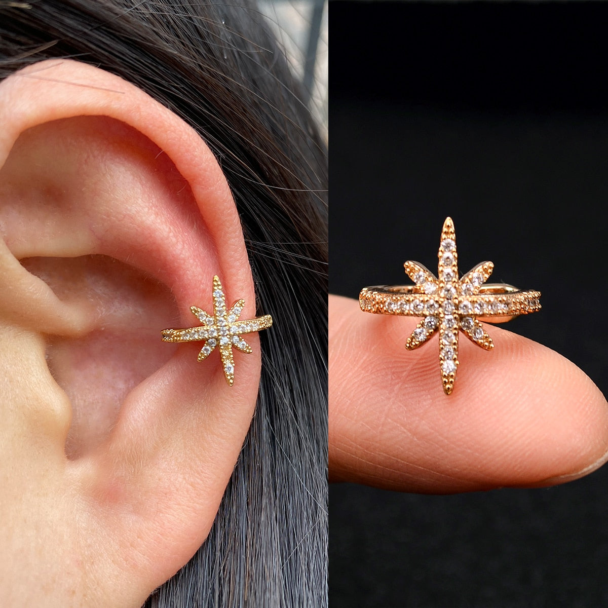 1pcs Simple Flower Shape Zircon Ear Cuff for Women Charming Crystal Clip on Earrings Earcuff Without Piercing  Fashion Jewelry