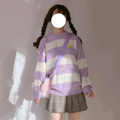 Cozy Sailor Moon Knit Striped Crewneck Sweater Be a Magical Girl