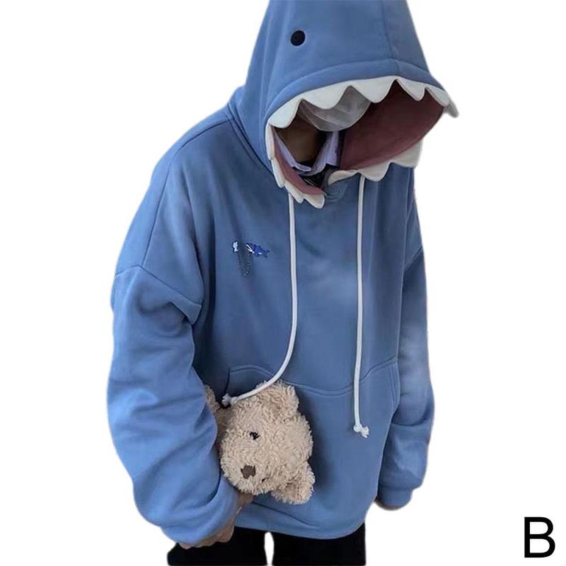 Funny Shark Patchwork Hoodies Women Autumn Kawaii Sweatshirt Sleeve Casual Oversized School Pullover Long Clothes X4z5