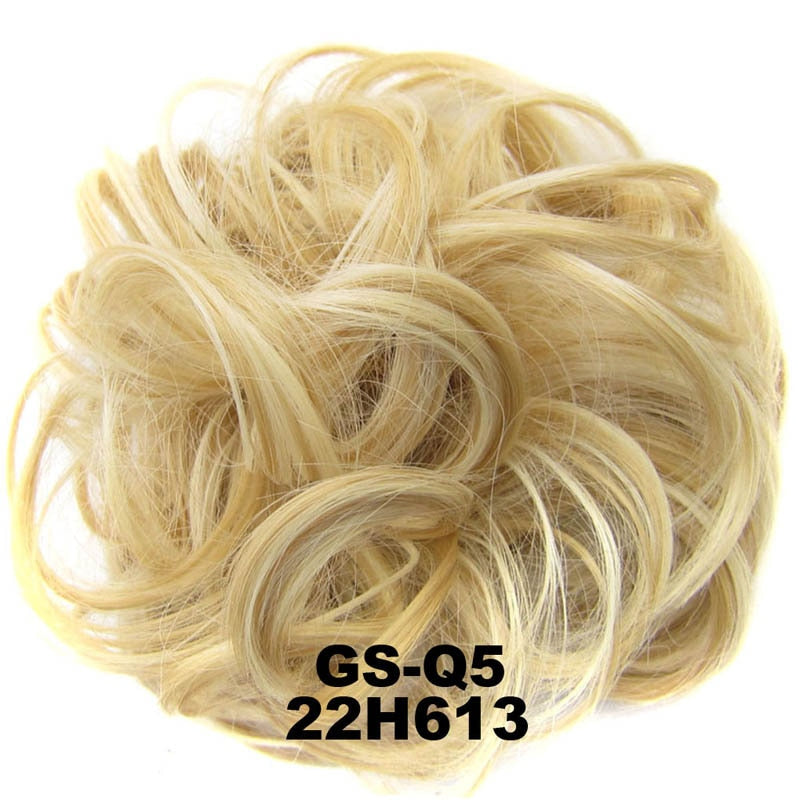 Jeedou Messy Bun Chignon Donut Hair Pad Elastic Hair Rope Rubber Band Synthetic Hairpiece Black Gary Brown Color