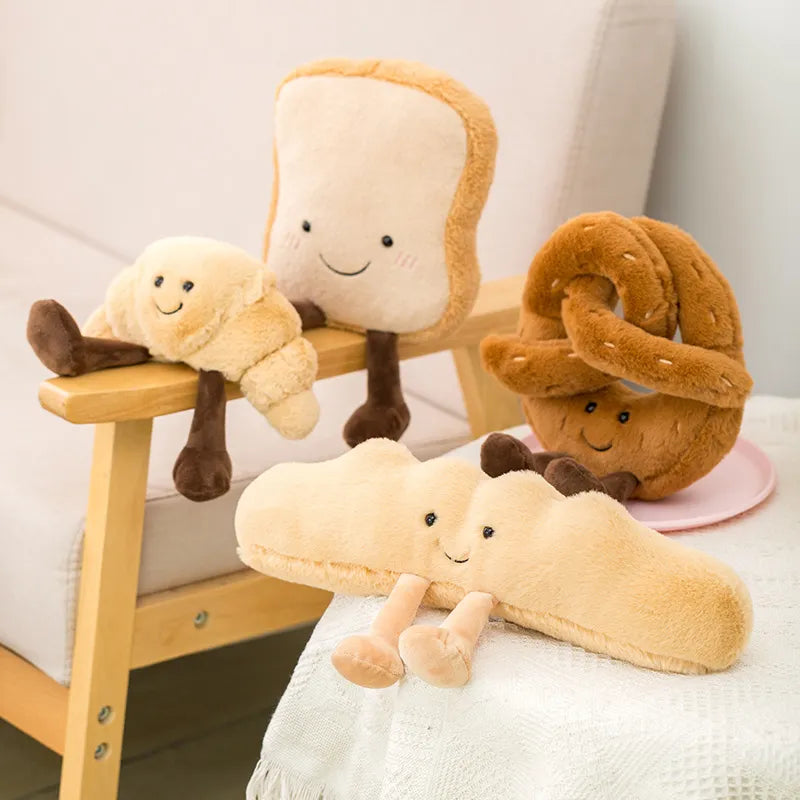 Soft Cartoon Figure Pretzel Crossant Toast Bread Doll Plush Food Toy Stuffed Baguette Poach Egg Decor Doll For Girl Kid Birthday