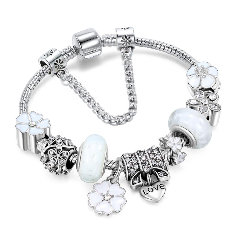 BAOPON Dropshipping Vintage Silver Color Charms Bracelets for Women DIY Crystal Beads Brand Bracelets Women Pulseira Jewelry