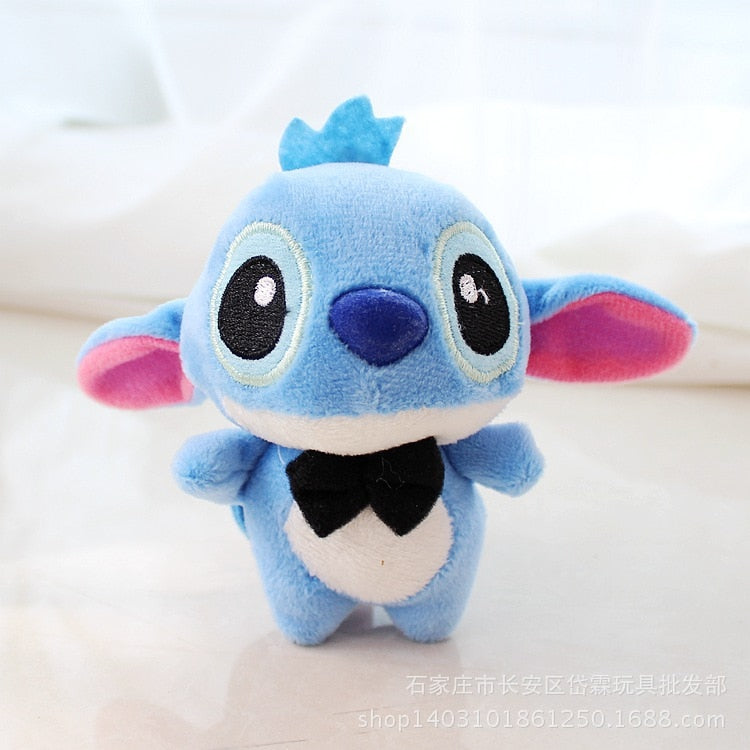 Stitch Peluche 12cm Disney Lilo & Stitch Plush Toys Dolls with Hook Stuffed Animal Plushies Keychain Pendant Soft Figure Bowtie For Kids Baby Gifts