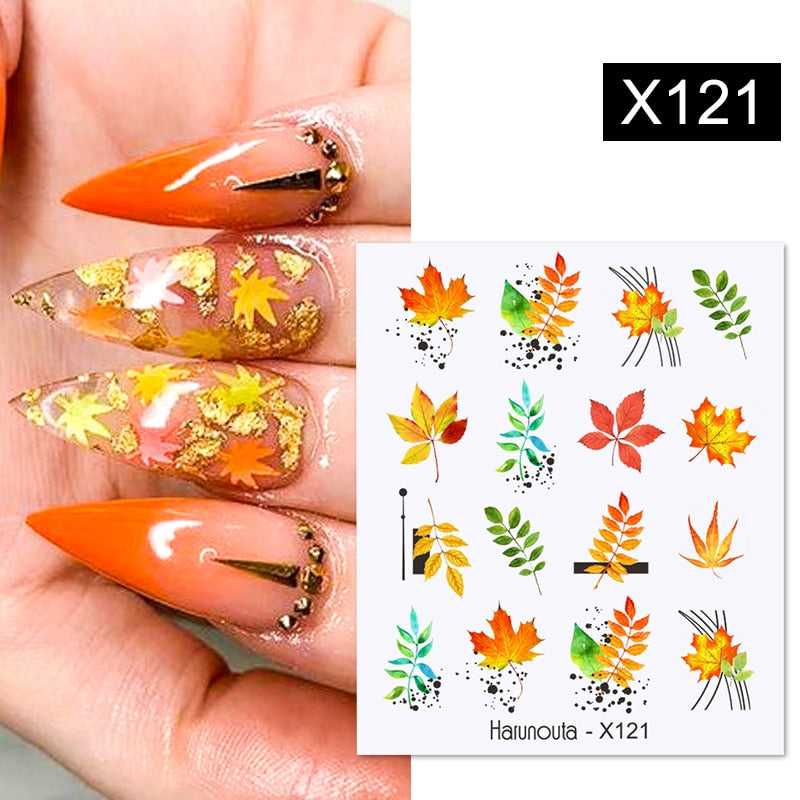 Harunouta Black Lines Flower Leaves Water Decals Stickers Floral Face Marble Pattern Slider For Nails Summer Nail Art Decoration