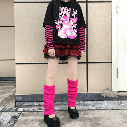 Japanese Lolita White Black Leggings Leg Warmers Women Girls Kawaii Knitted Socks Boot Cuffs Warm Foot Cover