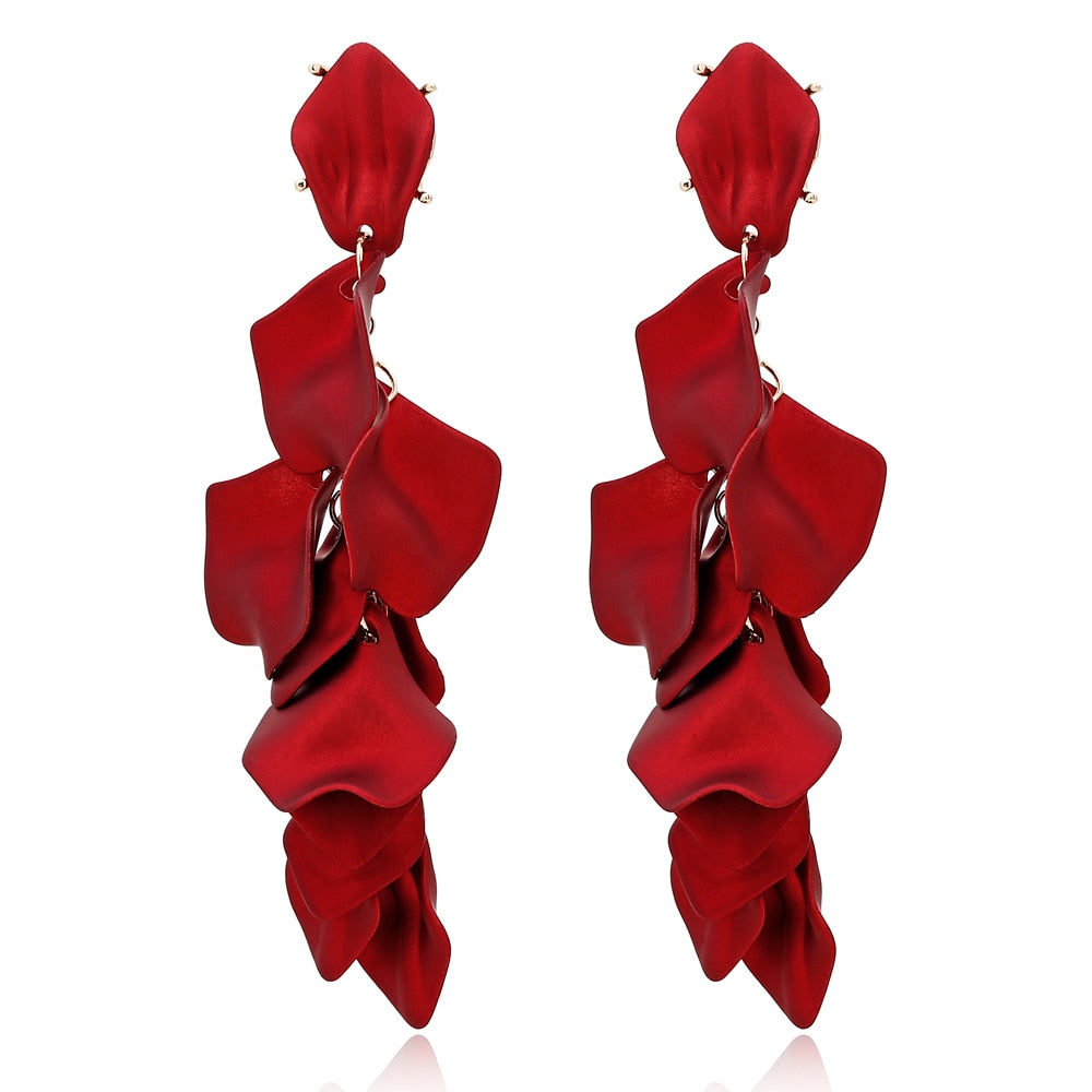 New Arrival Vintage Women Dangle Earrings Rose Petal Long Tassel Earrings Female Korean Jewelry Red Earrings