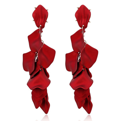 New Arrival Vintage Women Dangle Earrings Rose Petal Long Tassel Earrings Female Korean Jewelry Red Earrings