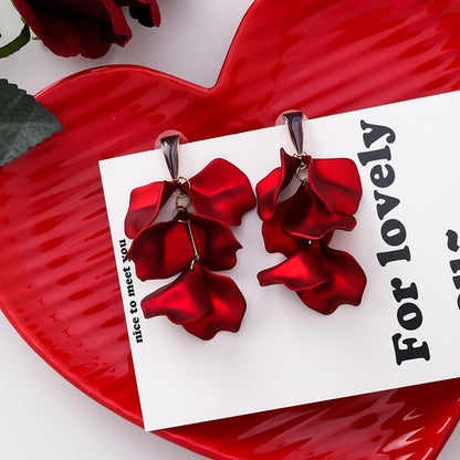 New Arrival Vintage Women Dangle Earrings Rose Petal Long Tassel Earrings Female Korean Jewelry Red Earrings