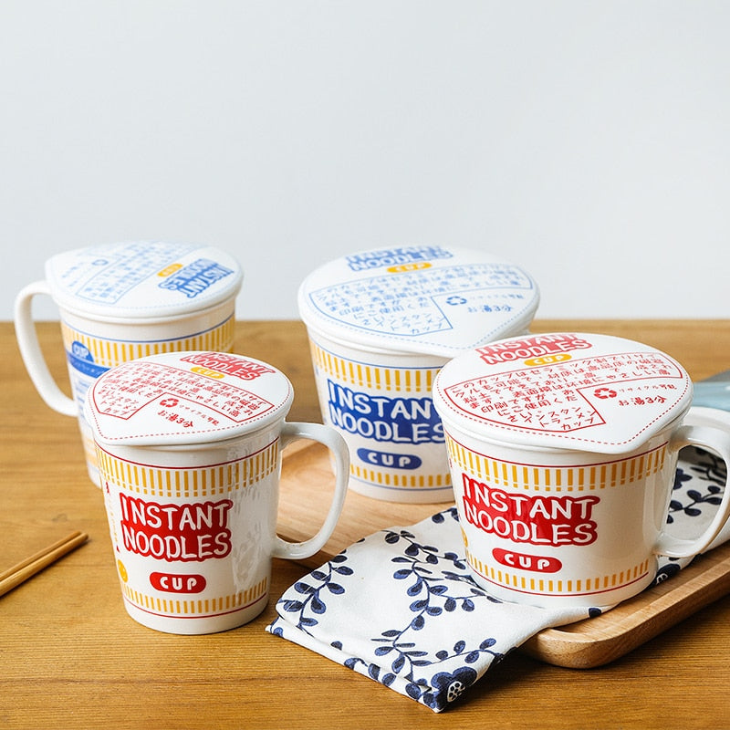 Kawaii Ramen Instant Noodle Bowl Set: Japanese Style Ceramic Tableware