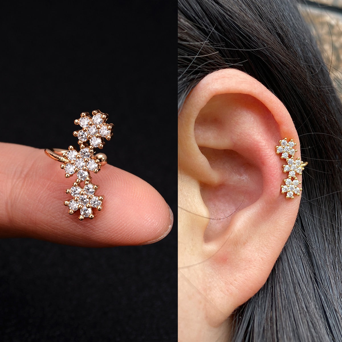 1pcs Simple Flower Shape Zircon Ear Cuff for Women Charming Crystal Clip on Earrings Earcuff Without Piercing  Fashion Jewelry