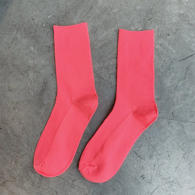 CHAOZHU  Japanese Korean High School Girls High Socks Loose Solid Colors Double Needles Knitting Cotton Long Socks For Women
