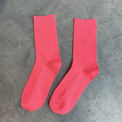 CHAOZHU  Japanese Korean High School Girls High Socks Loose Solid Colors Double Needles Knitting Cotton Long Socks For Women