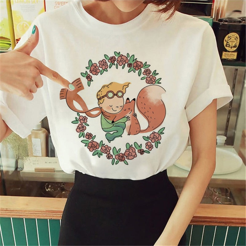 Hot Spring Summer Little Prince Graphic Women's T-Shirt Little Prince Graphic Tees Vouge Shirts For women O-Neck Short Sleeve