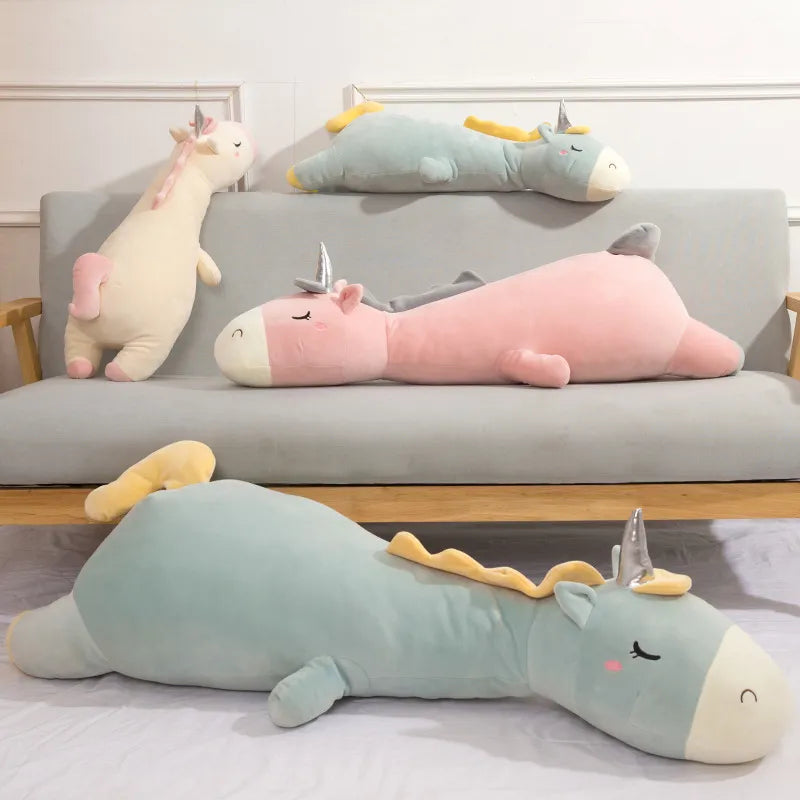 Giant Soft Toy Unicorn Plush Stuffed Animal Plushies Silver Horn Unicorn High Quality Sleeping Pillow Bed Decor Cushion Throw Pillow