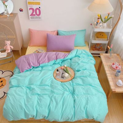 Kawaii Fashion Rainbow Bedding Set 100% Cotton Flat Bed Sheet And Pillowcases Luxury Korean Style Princess Full Queen Bed Sets