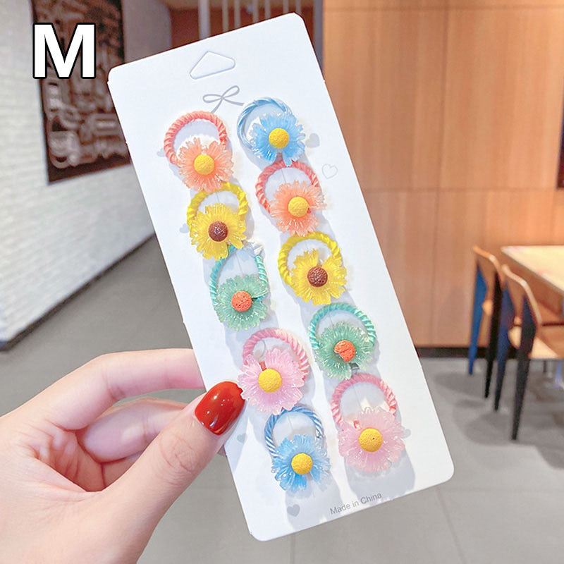 10 Pcs/Set Children Cute Hair Bands Cartoon Flower Elastic Hair Bands Girls Baby Lovely Rubber Bands Gift Kids Hair Accessories