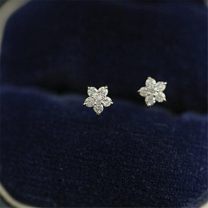 925 Sterling Silver Plated 14k Gold Pavé Crystal Five-pointed Star Earrings Women Simple Fashion Wedding Jewelry Accessories