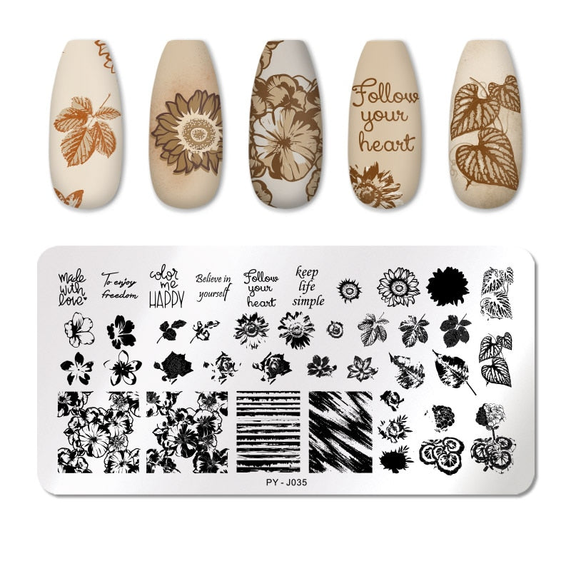 PICT YOU Rose Flower Nail Stamping Plates  Line Pictures Nail Art Plate Stamp Template Marble Leaves Image Printing Plates Tools