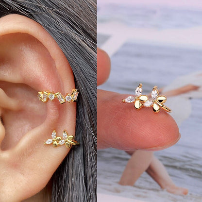 1pcs Simple Flower Shape Zircon Ear Cuff for Women Charming Crystal Clip on Earrings Earcuff Without Piercing  Fashion Jewelry