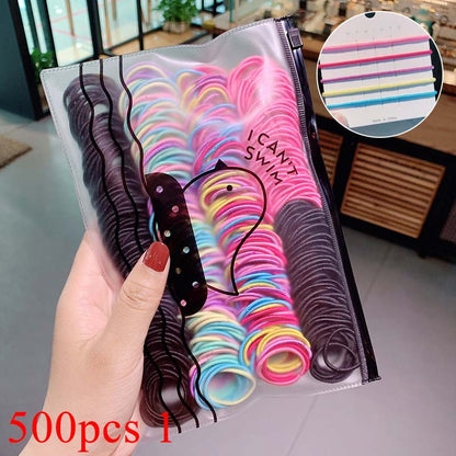 100/500pcs/Bag Girls Cute Colorful Basic Elastic Hair Bands Ponytail Holder Children Scrunchie Rubber Band Kids Hair Accessories