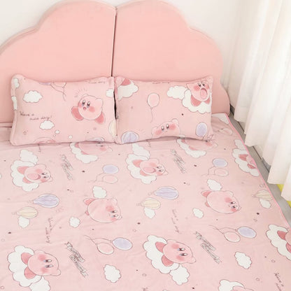 Kawaii Kirby Pink Video Game Pattern Blanket Plush Pillowcase Household Items Home Decoration Birthday Holiday Surprise Gift