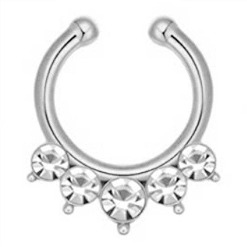 1/2Piece Stainless Stell Fake Nose Ring Septum Piercing Jewelry Crystal Fake Septum Piercing Ring Bulk Faux Nose Piercing Lot