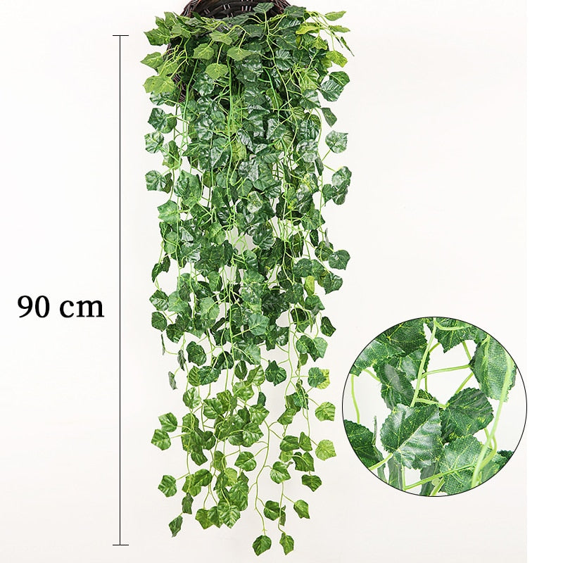 90cm Artificial Vine Plants Hanging Ivy Green Leaves Garland Radish Seaweed Grape Fake Flowers Home Garden Wall Party Decoration