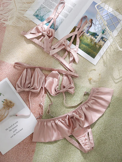 Feel Like a Precious Present with Satin Ribbon Women's Lingerie Set