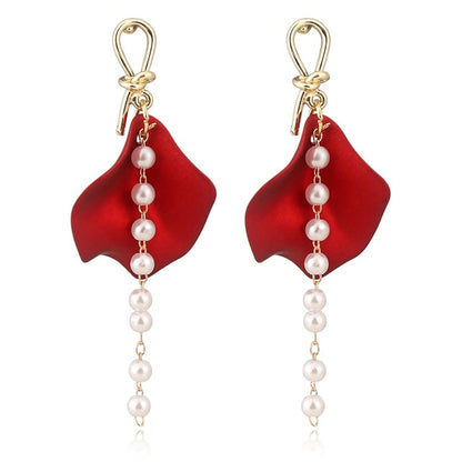 New Arrival Vintage Women Dangle Earrings Rose Petal Long Tassel Earrings Female Korean Jewelry Red Earrings