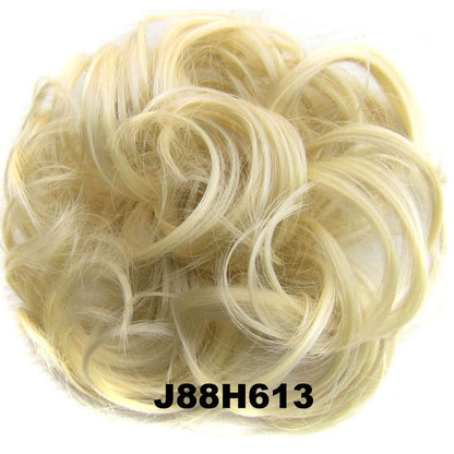 Jeedou Messy Bun Chignon Donut Hair Pad Elastic Hair Rope Rubber Band Synthetic Hairpiece Black Gary Brown Color