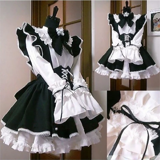 Women Maid Outfit Lolita Cosplay Cute Kawaii Cafe Costume Black White Men Uniform Apron Dress Cute Bowknot Mucama