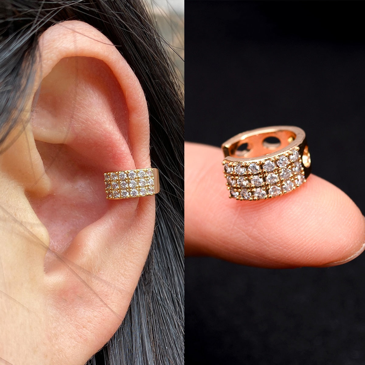 1pcs Simple Flower Shape Zircon Ear Cuff for Women Charming Crystal Clip on Earrings Earcuff Without Piercing  Fashion Jewelry