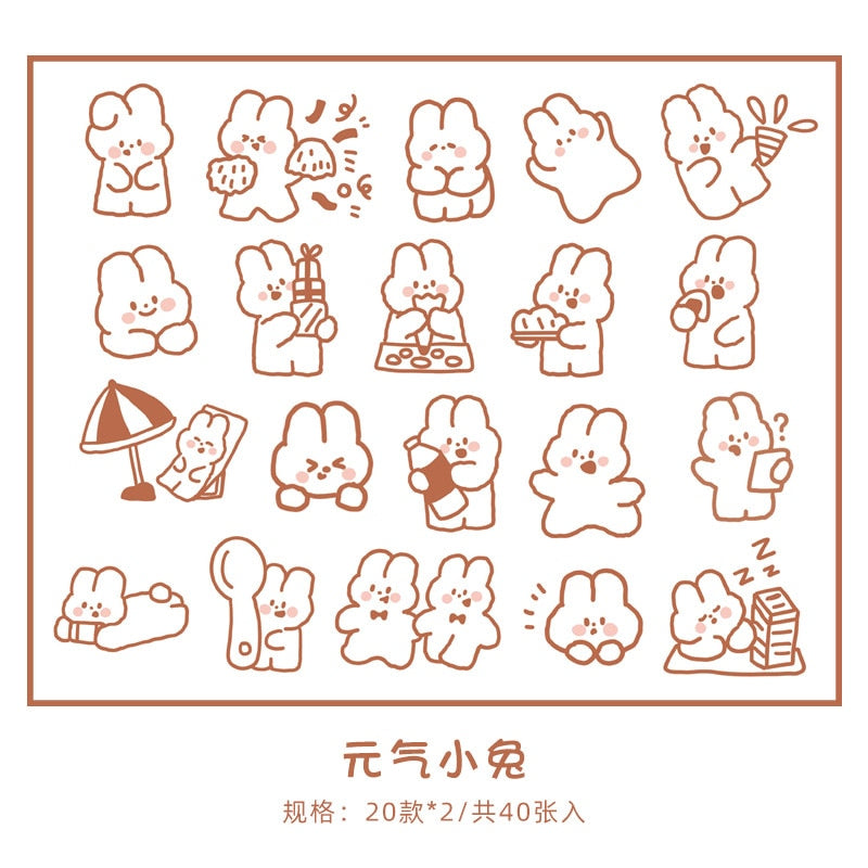 40 pcs Cute Rabbit Bear daily life Decorative Stickers Scrapbooking Diary Stationery Album Phone Accessories Journal Planner