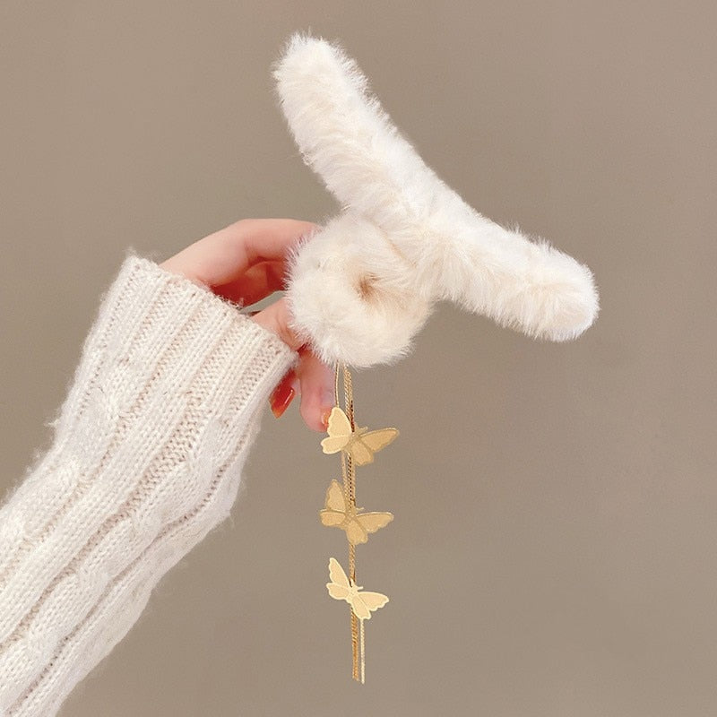 New Elegant Claw Clips Temperament Grab Butterfly Metal Hair Accessories Headdress Hairpin Back Plush Tassel Shark Clip