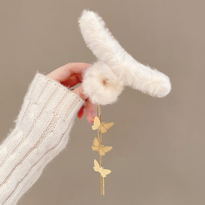 New Elegant Claw Clips Temperament Grab Butterfly Metal Hair Accessories Headdress Hairpin Back Plush Tassel Shark Clip