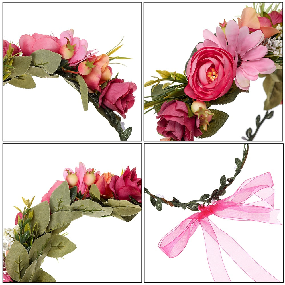 Molans Spring Bohemian Flower Crowns Beach Hawaii Floral Garland Romantic Faux Rose Wedding Wreaths New Flower Headband